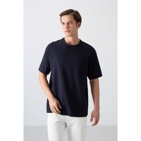 Tommy Life 88349 Lacivert Pamuklu Kalın Yumuşak Dokulu Oversize Fit Basic Erkek T-Shirt