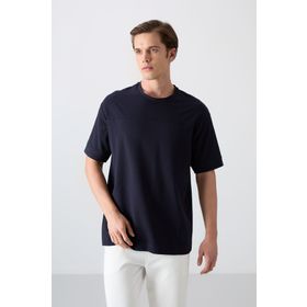 Tommy Life 88349 Lacivert Pamuklu Kalın Yumuşak Dokulu Oversize Fit Basic Erkek T-Shirt