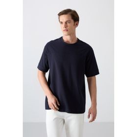 Tommy Life 88349 Lacivert Pamuklu Kalın Yumuşak Dokulu Oversize Fit Basic Erkek T-Shirt