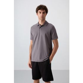 Tommy Life 88351 Koyu Gri Pamuklu Kalın Yumuşak Dokulu Standart Fit Basic Polo Yaka Erkek T-Shirt