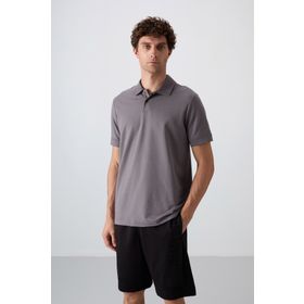Tommy Life 88351 Koyu Gri Pamuklu Kalın Yumuşak Dokulu Standart Fit Basic Polo Yaka Erkek T-Shirt