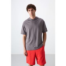 Tommy Life 88352 Koyu Gri Pamuklu Kalın Yumuşak Dokulu Oversize Fit Basic Erkek T-Shirt