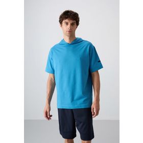 Tommy Life 88352 Petrol Mavi Pamuklu Kalın Yumuşak Dokulu Oversize Fit Basic Erkek T-shirt