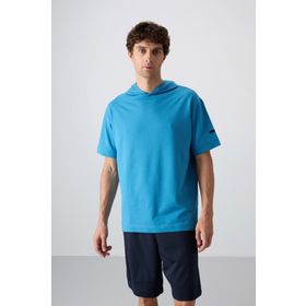 Tommy Life 88352 Petrol Mavi Pamuklu Kalın Yumuşak Dokulu Oversize Fit Basic Erkek T-shirt