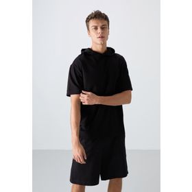 Tommy Life 88352 Siyah Pamuklu Kalın Yumuşak Dokulu Oversize Fit Basic Erkek T-Shirt