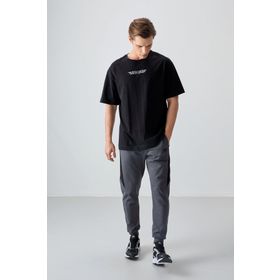Tommy Life 88356 Siyah %100 Pamuk Kalın Yumuşak Dokulu Oversize Fit Baskılı Erkek T- Shirt