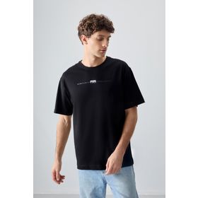 Tommy Life 88357 Siyah %100 Pamuk Kalın Yumuşak Dokulu Oversize Fit Baskılı Erkek T- Shirt