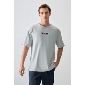 Tommy Life 88359 Taş %100 Pamuk Kalın Yumuşak Dokulu Oversize Fit Baskılı Erkek T- Shirt