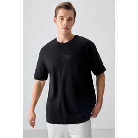 Tommy Life 88361 Siyah %100 Pamuk Kalın Yumuşak Dokulu Oversize Fit Baskılı Erkek T- Shirt