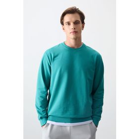 Tommy Life 88363 Deniz Yeşili Pamuk Dokulu Standart Fit Basic Erkek Sweatshirt
