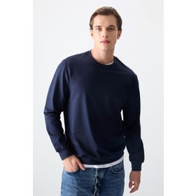 Tommy Life 88363 İndigo Pamuk Dokulu Standart Fit Basic Erkek Sweatshirt