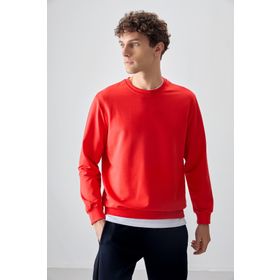 Tommy Life 88363 Kırmızı Fiesta Pamuk Dokulu Standart Fit Basic Erkek Sweatshirt