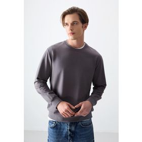 Tommy Life 88363 Koyu Gri Pamuk Dokulu Standart Fit Basic Erkek Sweatshirt