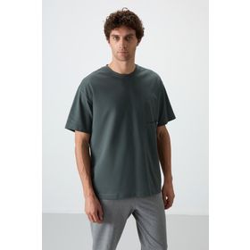 Tommy Life 88370 Haki Pamuklu Kalın Yüzeyi Dokulu Oversize Fit Baskılı Erkek T-Shirt