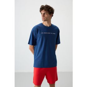 Tommy Life 88371 Parlament Pamuklu Kalın Yüzeyi Dokulu Oversize Fit Baskılı Erkek T-shirt