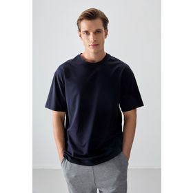 Tommy Life 88377 Lacivert Pamuklu Kalın Yumuşak Dokulu Oversize Fit Basic Erkek T-Shirt