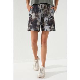 Tommy Life 91005 Haki Kadın Batik Desenli Bağcıklı Cepli Rahat Form Bermuda Şort