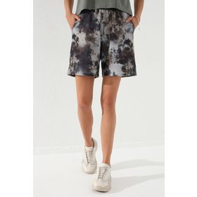 Tommy Life 91005 Haki Kadın Batik Desenli Bağcıklı Cepli Rahat Form Bermuda Şort