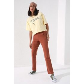 Tommy Life 94007 Taş Detaylı Cepli Rahat Form Klasik Paça Tarçın Kadın Eşofman Altı