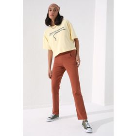 Tommy Life 94007 Taş Detaylı Cepli Rahat Form Klasik Paça Tarçın Kadın Eşofman Altı