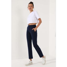 Tommy Life 94148 Gizli Fermuar Cepli Rahat Form Klasik Paça İndigo Kadın Eşofman Altı