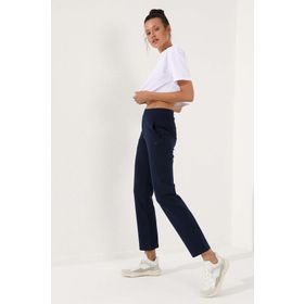 Tommy Life 94148 Gizli Fermuar Cepli Rahat Form Klasik Paça İndigo Kadın Eşofman Altı