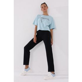 Tommy Life 94148 Lacivert Gizli Fermuar Cepli Rahat Form Klasik Paça Kadın Eşofman Altı
