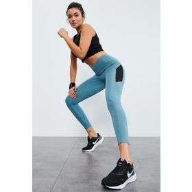 Tommy Life 94537 Mint Yeşili Kadın Yüksek Bel Toparlayıcılı File Detaylı Slim Fit Dar Paça Tayt