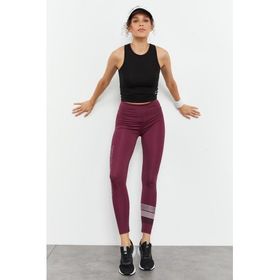 Tommy Life 94544 Bordo Yüksek Bel Yazı Baskılı Slim Fit Dar Paça Kadın Tayt