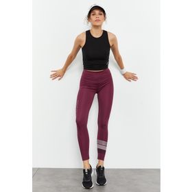 Tommy Life 94544 Bordo Yüksek Bel Yazı Baskılı Slim Fit Dar Paça Kadın Tayt