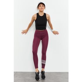 Tommy Life 94544 Bordo Yüksek Bel Yazı Baskılı Slim Fit Dar Paça Kadın Tayt