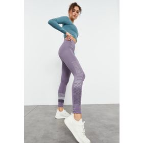 Tommy Life 94544 Eflatun Yüksek Bel Yazı Baskılı Slim Fit Dar Paça Kadın Tayt