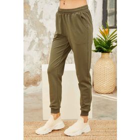 Tommy Life 94561 Haki Yüksek Bel Jogger Rahat Form Manşetli Kadın Eşofman Altı