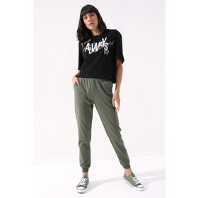 Tommy Life 94561 Haki Yüksek Bel Jogger Rahat Form Manşetli Kadın Eşofman Altı