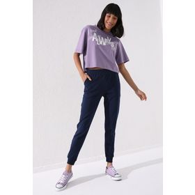 Tommy Life 94561 İndigo Yüksek Bel Jogger Rahat Form Manşetli Kadın Eşofman Altı