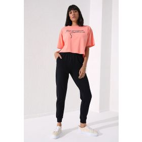 Tommy Life 94561 Lacivert Yüksek Bel Jogger Rahat Form Manşetli Kadın Eşofman Altı