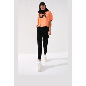 Tommy Life 94561 Siyah Yüksek Bel Jogger Rahat Form Manşetli Kadın Eşofman Altı