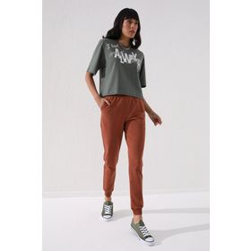 Tommy Life 94561 Tarçın Yüksek Bel Jogger Rahat Form Manşetli Kadın Eşofman Altı
