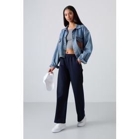 Tommy Life 94567 İndigo Yüksek Bel Cepli Rahat Form Geniş Paça Kadın Eşofman Altı