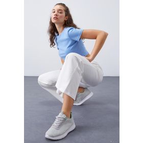 Tommy Life 94567 Yüksek Bel Cepli Rahat Form Geniş Paça Ekru Kadın Eşofman Alt