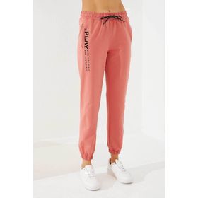 Tommy Life 94573 Pudra Yüksek Bel Nakışlı Rahat Form Lastik Paça Kadın Eşofman Altı