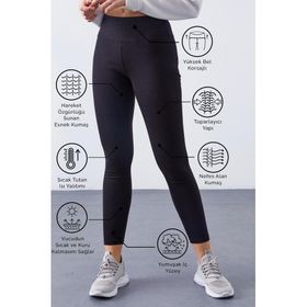 Tommy Life 94577 Siyah Kadın Yüksek Bel Termal Slim Fit Dar Paça Tayt