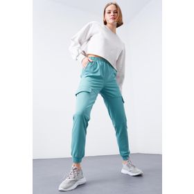 Tommy Life 94581 Mint Yeşili Kargo Cep Rahat Form Manşetli Kadın Eşofman Altı