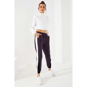 Tommy Life 94582 Mor İki Renk Şeritli Rahat Form Lastik Paça Kadın Eşofman Altı