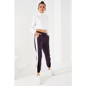 Tommy Life 94582 Mor İki Renk Şeritli Rahat Form Lastik Paça Kadın Eşofman Altı