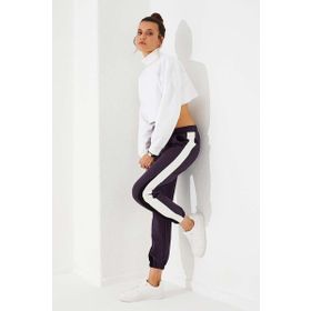 Tommy Life 94582 Mor İki Renk Şeritli Rahat Form Lastik Paça Kadın Eşofman Altı