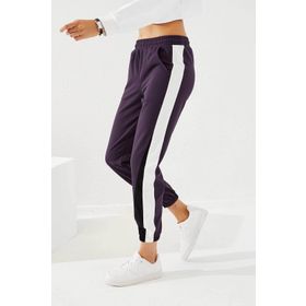 Tommy Life 94582 Mor İki Renk Şeritli Rahat Form Lastik Paça Kadın Eşofman Altı