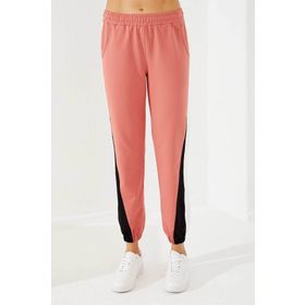 Tommy Life 94582 Pudra İki Renk Şeritli Rahat Form Lastik Paça Kadın Eşofman Altı