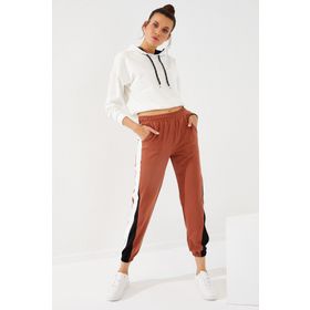 Tommy Life 94582 Tarçın İki Renk Şeritli Rahat Form Lastik Paça Kadın Eşofman Altı