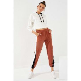 Tommy Life 94582 Tarçın İki Renk Şeritli Rahat Form Lastik Paça Kadın Eşofman Altı